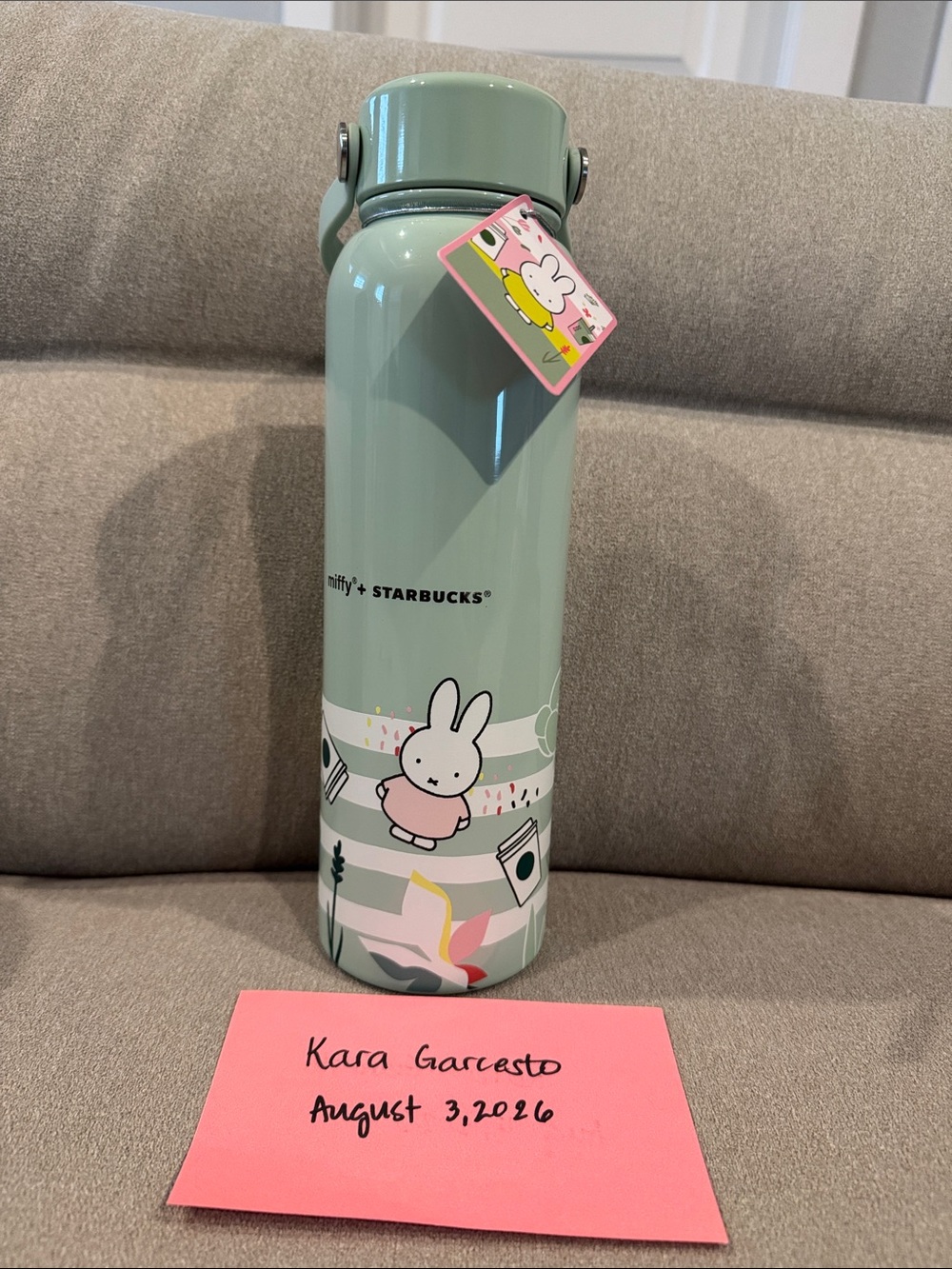 Starbucks Mint Green Miffy Stainless Bottle with Pink Accents